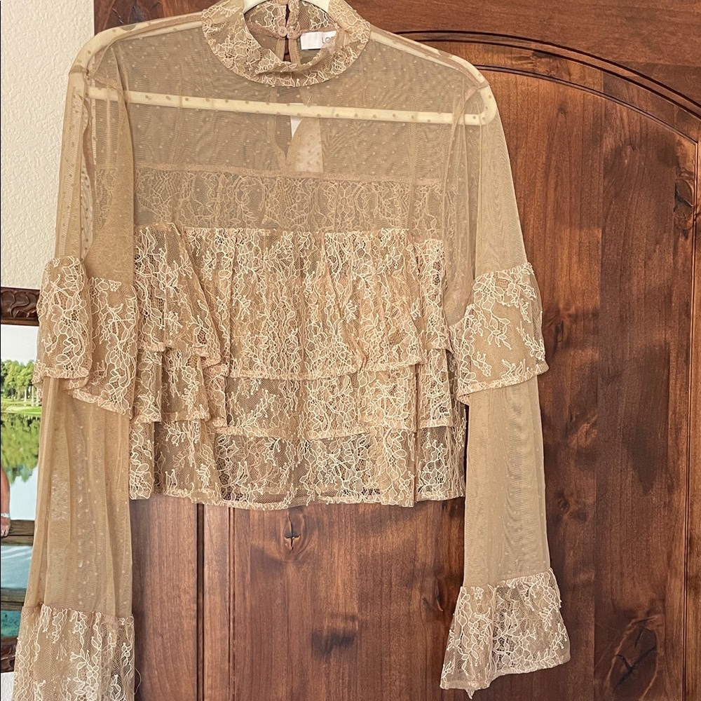 LOFT Beige Lace Crop Top